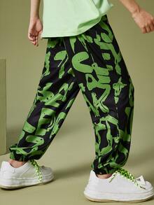 Boys Letter Graphic Trousers - Black - View 2