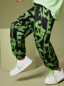 Boys Letter Graphic Trousers - Black - View 3