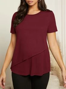 SHEIN Maternity Solid Nursing Detail Tee - Maroon - View 4