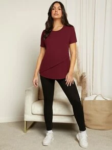 SHEIN Maternity Solid Nursing Detail Tee - Maroon - View 6