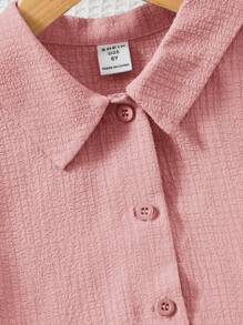 SHEIN Leap Crew Tween Girl Letter Patched Cami Jumpsuit & Button Front Shirt - Dusty Pink - View 5