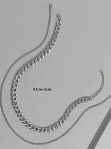 2入組男士極簡鏈條樣式項鍊 - 銀色 - 查看 5