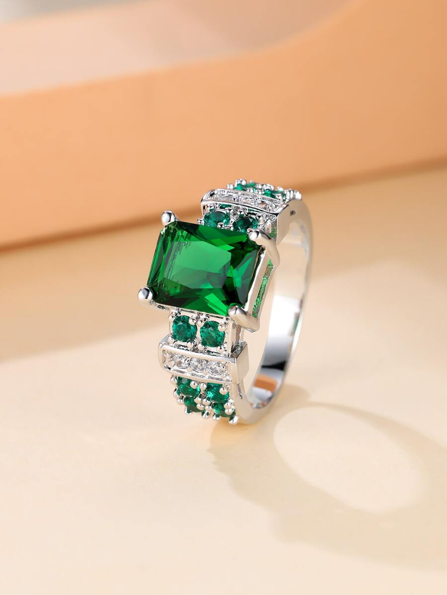 1 chiếc nhẫn trang trí đính đá quyến rũ dành cho phụ nữ để làm quà tặng hẹn hò - màu xanh lá - Xem 1
