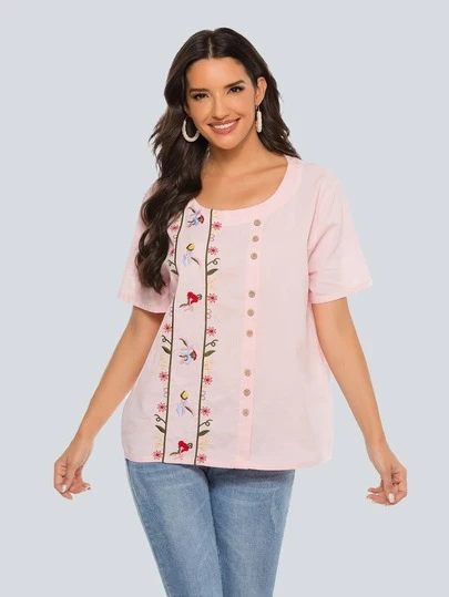 印花紐扣細節襯衫