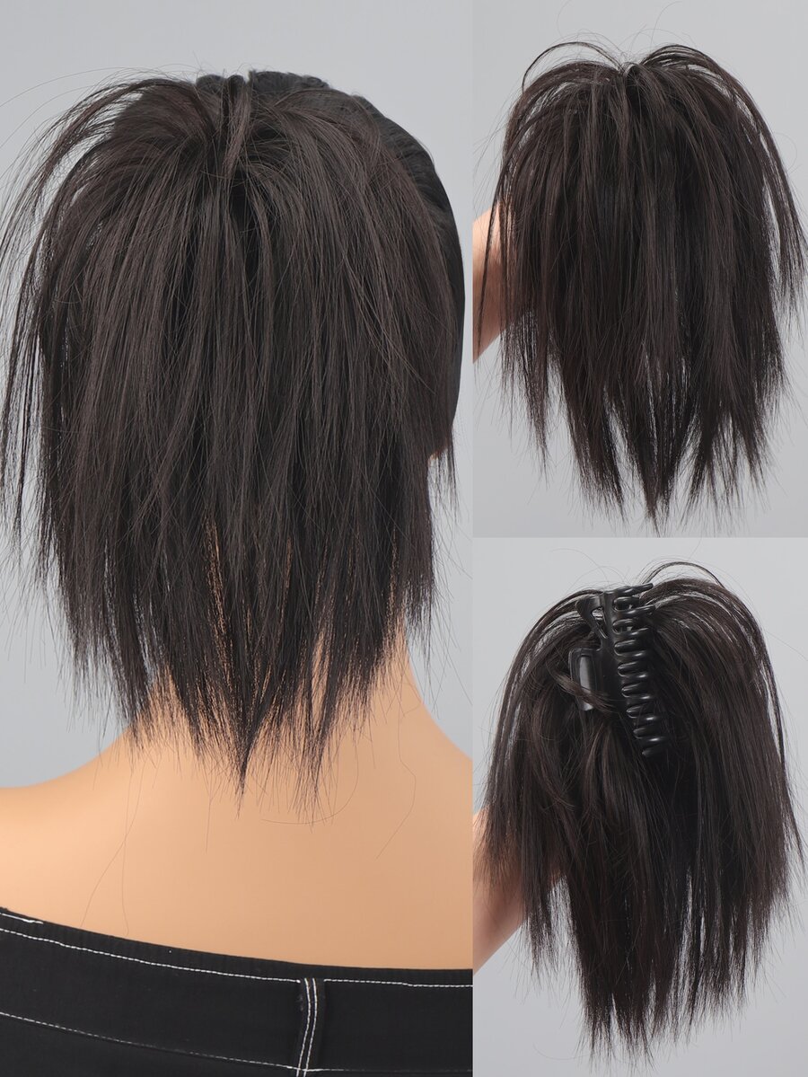 短直筒合成纖維髮髻帶爪 - 黑色 - 查看 1