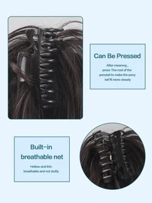 短直筒合成纖維髮髻帶爪 - 黑色 - 查看 3