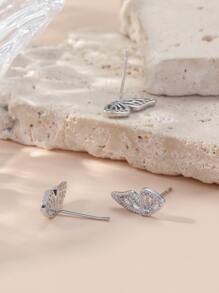 3pcs/Set Glamorous Cubic Zirconia Butterfly Stud Earring For Women For Daily Decoration - Silver - View 2
