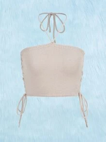 ROMWE Zonder rug Kant Tie Terug Eenkleurig Sexy Gebreide top