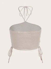 ROMWE Zonder rug Kant Tie Terug Eenkleurig Sexy Gebreide top