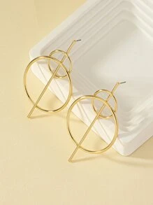 Circle Stud Earrings - Yellow Gold - View 2