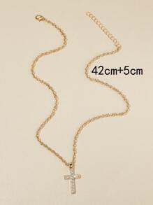 水鑽十字架吊飾項鍊 - 金黃色 - 查看 3