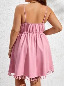 SHEIN VCAY Plus Lace Up Front Appliques Detail Cami Dress - Baby Pink - View 3