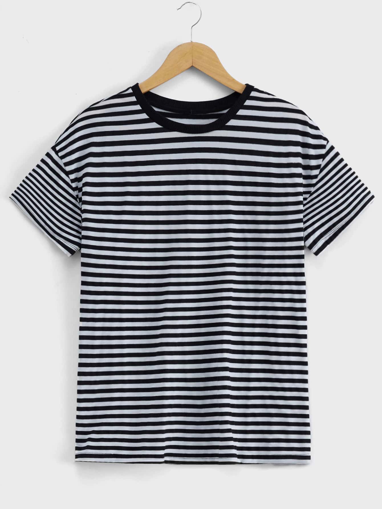 RueChic Men Striped Drop Shoulder Tee - Black and White - View 1