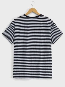 RueChic Men Striped Drop Shoulder Tee - Black and White - View 2