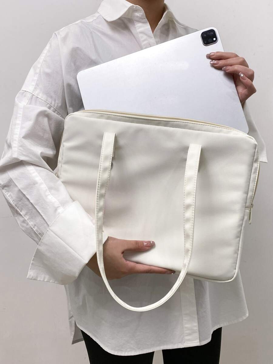 纯色简约旅行校园单肩电脑包教室笔记本电脑包教室包教师收纳包教室收纳包 - 米色 - 查看 1