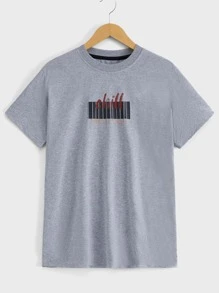 RueChic Hombres Camiseta con estampado de letra - Gris - Ver 1