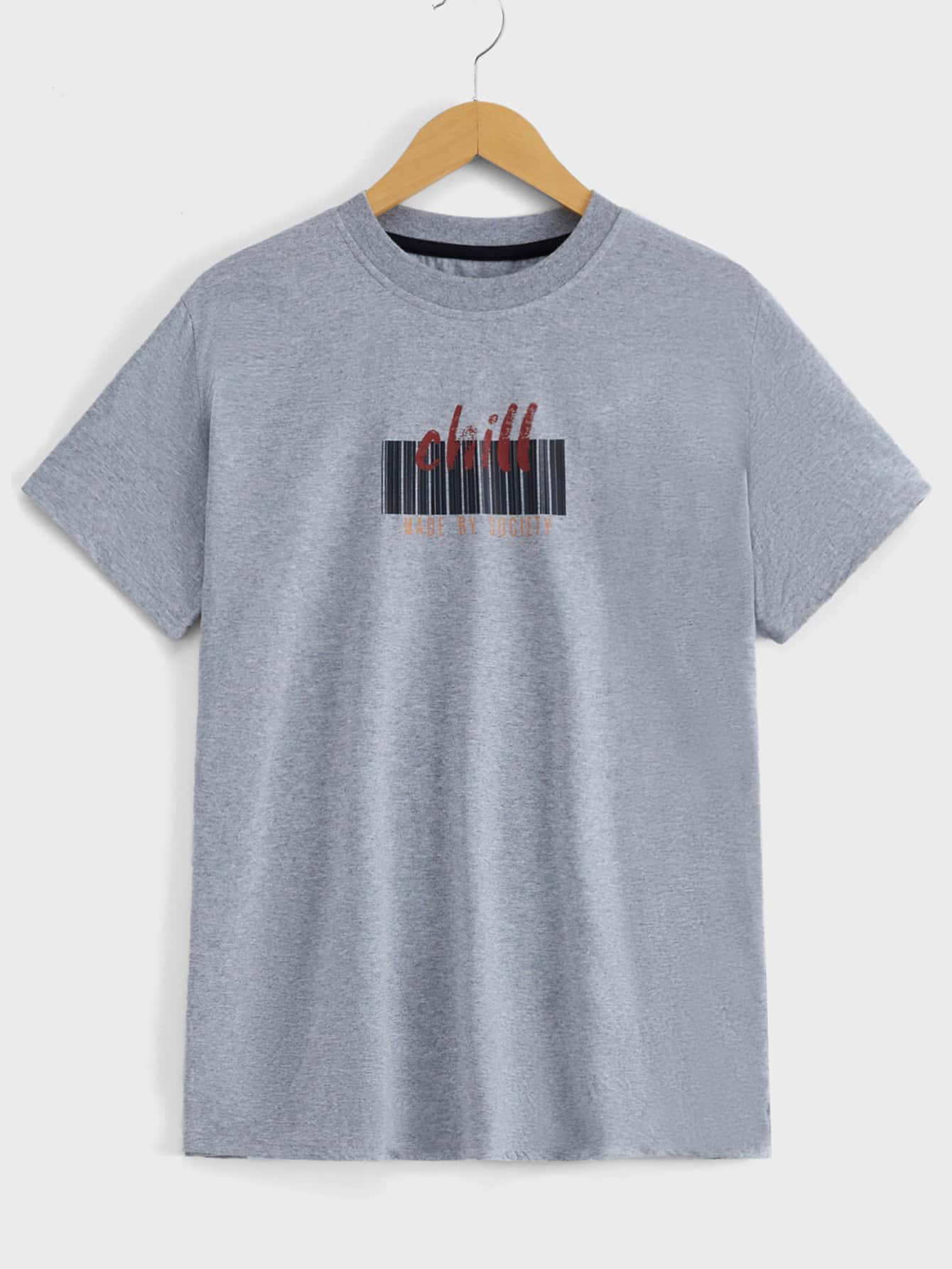 RueChic Hombres Camiseta con estampado de letra - Gris - Ver 1