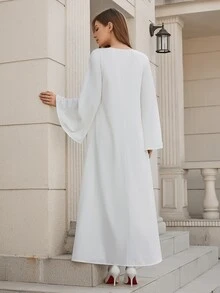 素色喇叭袖拼接蕾絲連衣裙 - 白色 - 查看 2