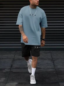 Manfinity Homme Men Plus Geo Print Drop Shoulder Tee & Shorts - Multicolor - View 1