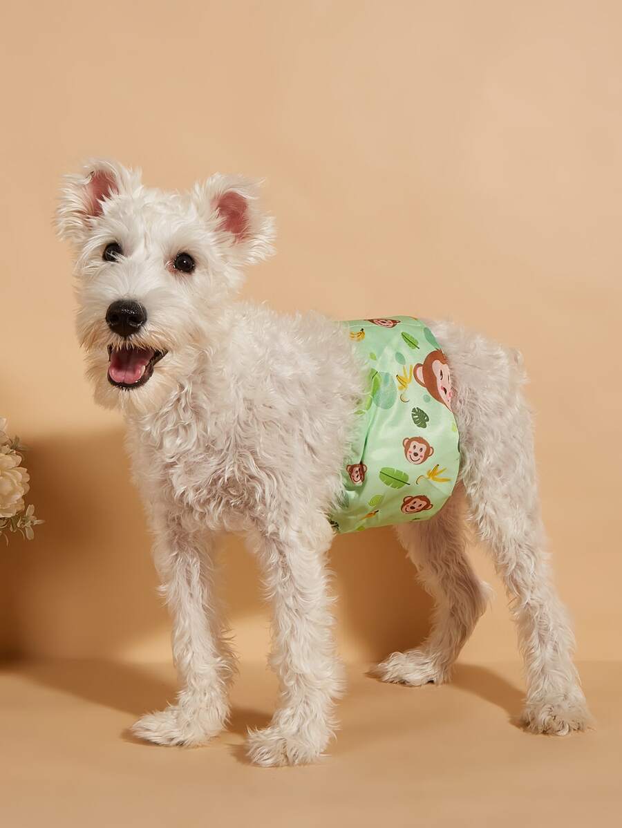 1入組卡通猴子印花寵物衛生褲適用於貓和狗狗適用於清潔 - 綠色 - 查看 1