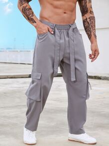 Manfinity Men Flap Pocket Side Cargo Trousers - Grey - View 5