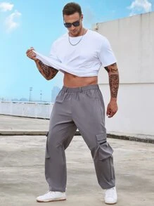 Manfinity Men Flap Pocket Side Cargo Trousers - Grey - View 6