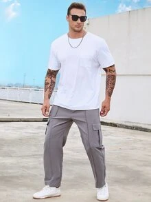 Manfinity Hombres Pantalones cargo con bolsillo lateral con solapa de cintura con cordón - Gris - Ver 7