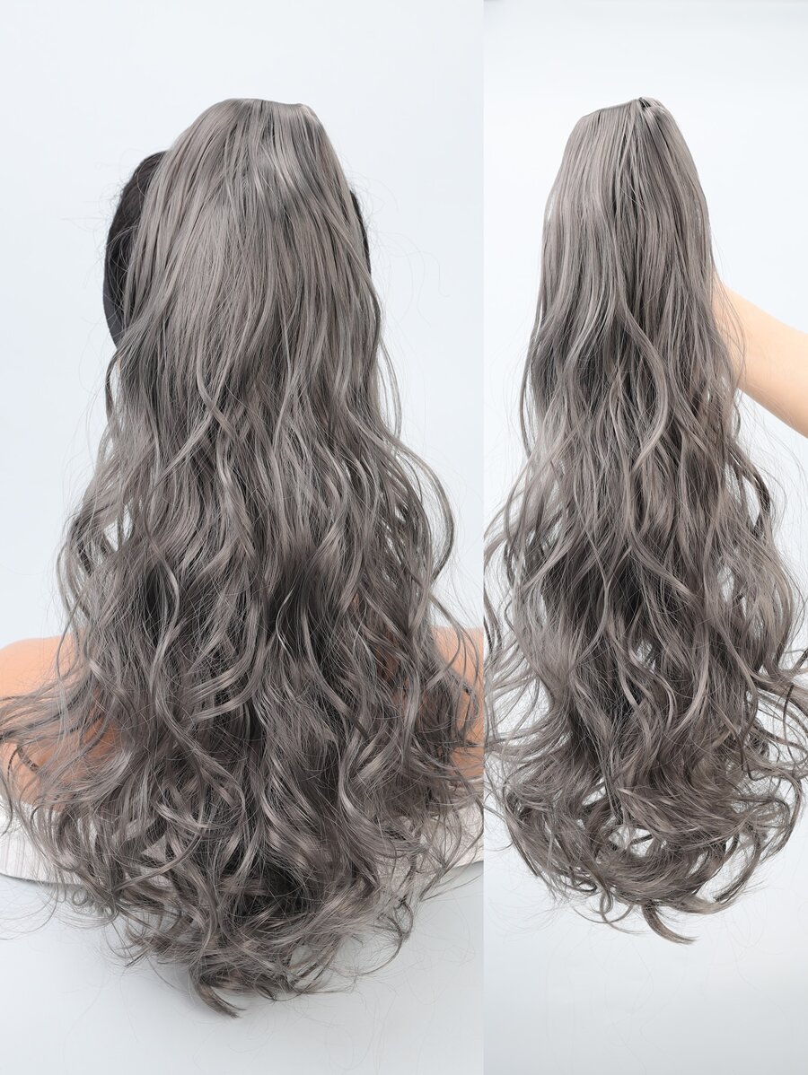 長款卷馬尾合成纖維接髮帶爪 - 深灰色 - 查看 1