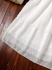 Girls Swiss Dot Shirred Ruffle Trim Dress - White - View 5