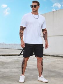 Manfinity Men Plus Flap Pocket Drawstring Waist Cargo Shorts - Black - View 5