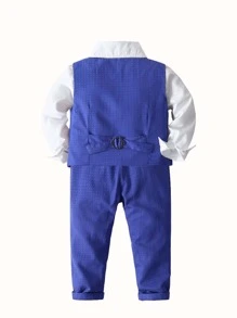 Conjunto de chaleco para niño, camisa de vestir de niños + chaleco + pantalones + pajarita de 4 piezas traje formal para actuaciones o bodas - Azul y blanco - Ver 2