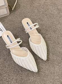 Women Minimalist Point Toe Chunky Heeled Pumps, Fashion Mesh Mule Pumps
