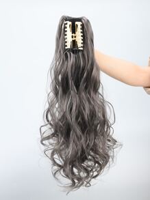 長款卷馬尾合成纖維接髮帶爪 - 深灰色 - 查看 3