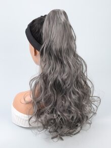 長款卷馬尾合成纖維接髮帶爪 - 深灰色 - 查看 8