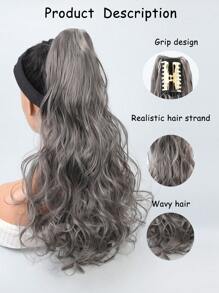 長款卷馬尾合成纖維接髮帶爪 - 深灰色 - 查看 9