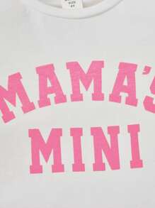 SHEIN 小女童字母圖案T恤和紙袋腰腰帶半身裙 - 粉色 - 查看 4