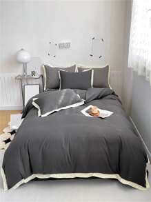 Two Tone Duvet Cover Set Without Filler - Dark Grey - View 1