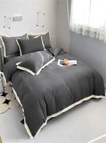 Two Tone Duvet Cover Set Without Filler - Dark Grey - View 2