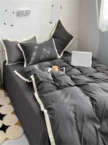 Two Tone Duvet Cover Set Without Filler - Dark Grey - View 5