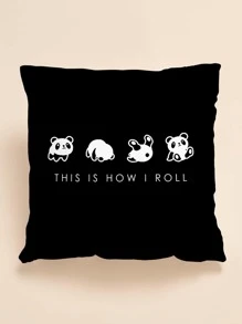 Cartoon Panda Print Cushion Cover Without Filler - Black - View 1