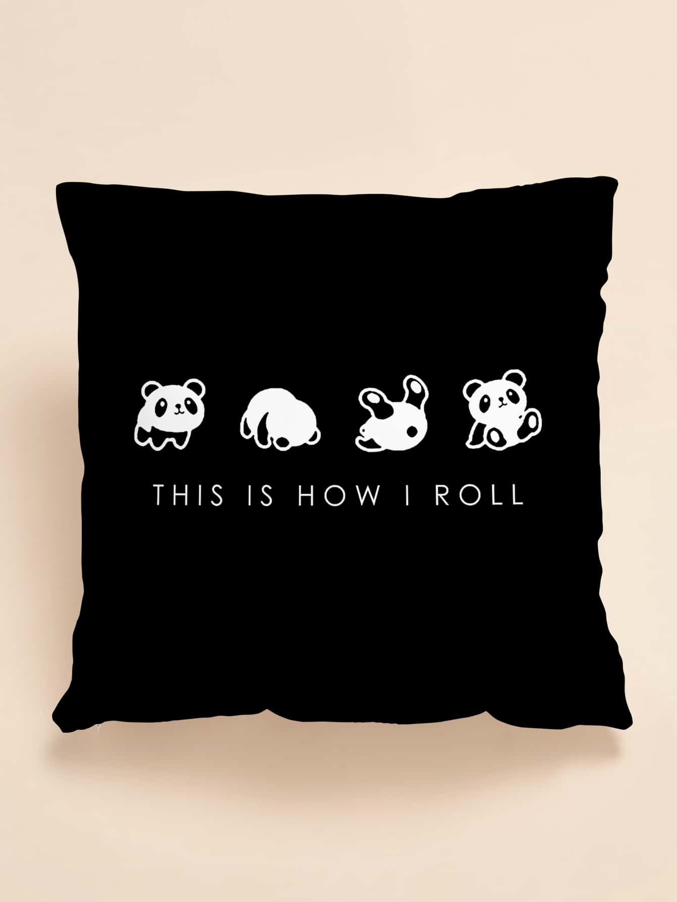 Cartoon Panda Print Cushion Cover Without Filler - Black - View 1