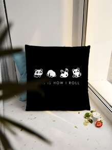 Cartoon Panda Print Cushion Cover Without Filler - Black - View 3