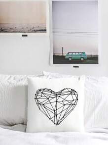 Heart Print Cushion Cover Without Filler - Black and White - View 3