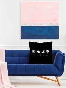 Cartoon Panda Print Cushion Cover Without Filler - Black - View 4