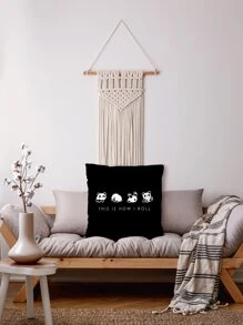 Cartoon Panda Print Cushion Cover Without Filler - Black - View 5