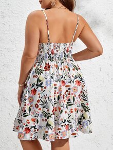 Dreamara Plus Floral Print Knot Front Ruffle Hem Cami Dress - Multicolor - View 3