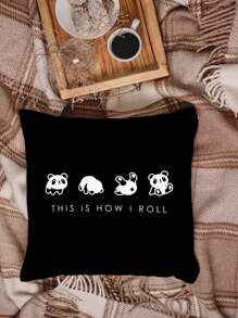 Cartoon Panda Print Cushion Cover Without Filler - Black - View 6