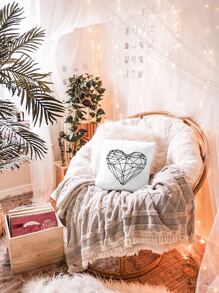 Heart Print Cushion Cover Without Filler - Black and White - View 6