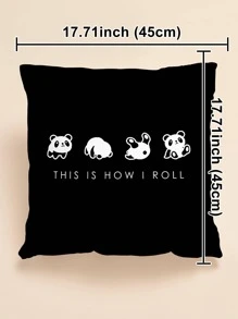 Cartoon Panda Print Cushion Cover Without Filler - Black - View 7