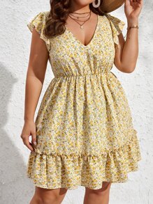 SHEIN VCAY Vestido con estampado floral bajo con fruncido - Multicolor - Ver 1